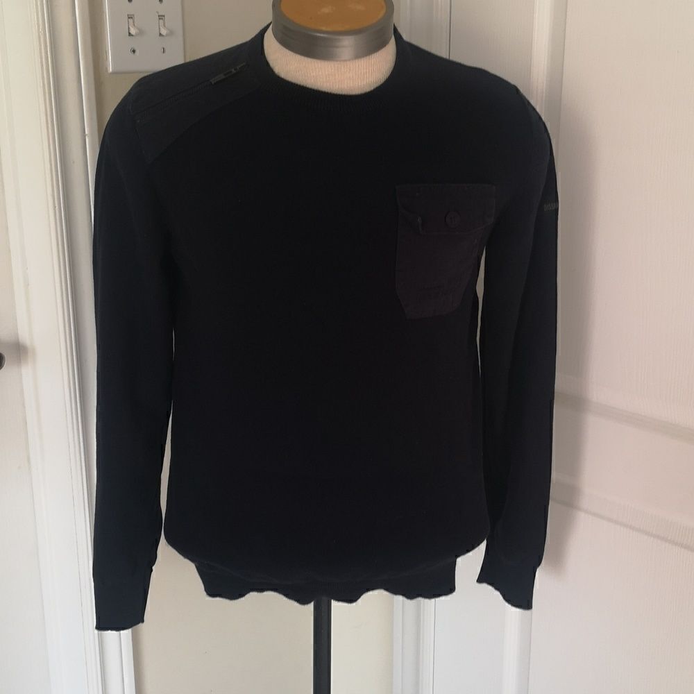 Dissident Men Crew-Neck  Knitted Logo Sweater Medium Navy Blue - Picture 2 of 16
